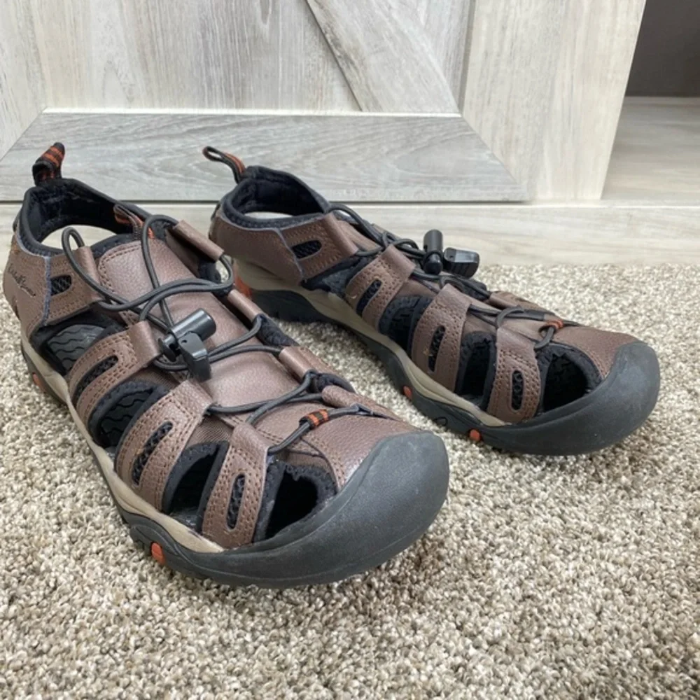 Eddie Bauer Men's Sandals Bump Toe Leather Troy Brown Outdoor Sport US 9